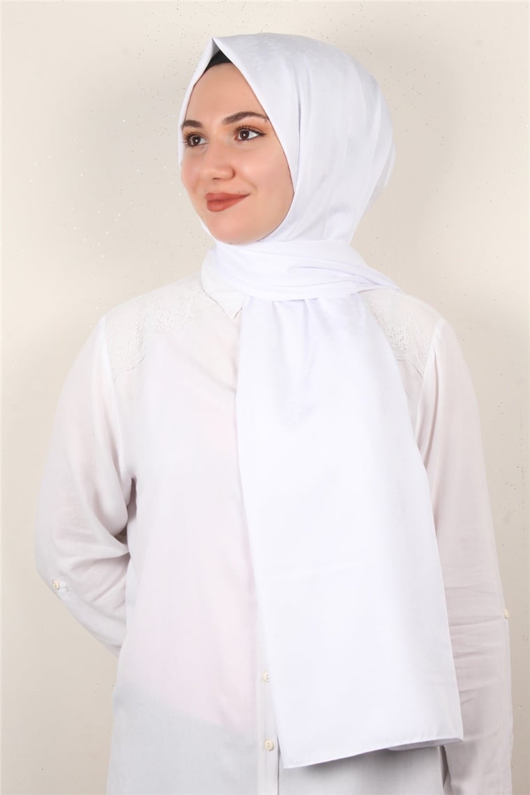 Jakarlı İpeksi Şal 8085-26 Beyaz