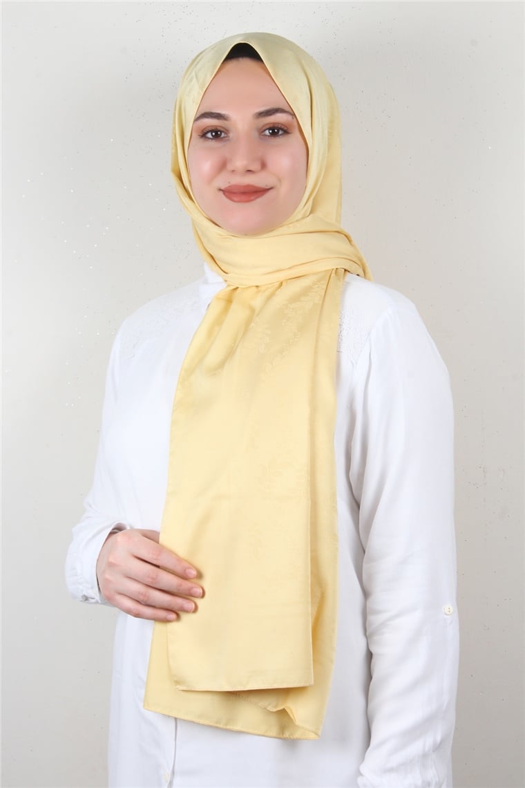 Jakarlı İpeksi Şal 8085-5 Soft Sarı
