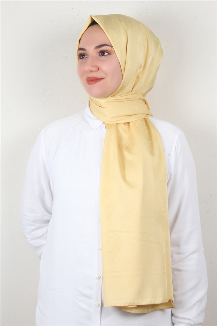 Jakarlı İpeksi Şal 8085-5 Soft Sarı