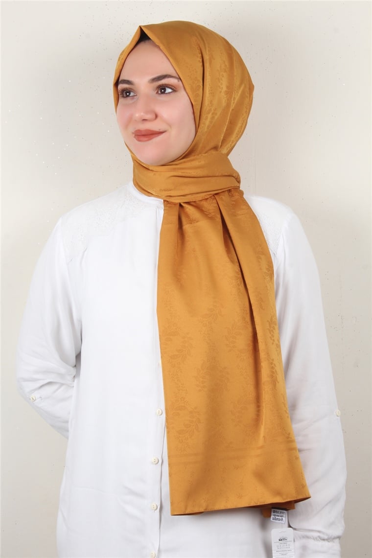 Jakarlı İpeksi Şal 8085-6 Hardal