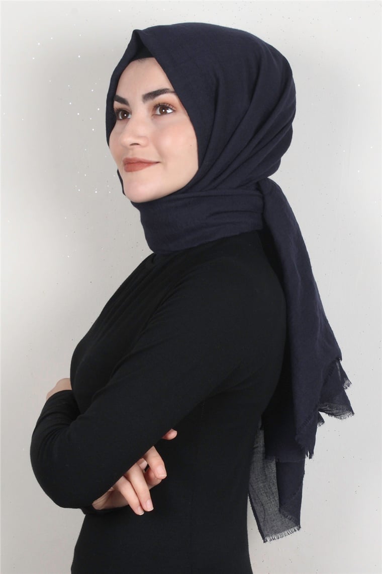 Kraşlı Pamuk Şal 2723-12 Lacivert