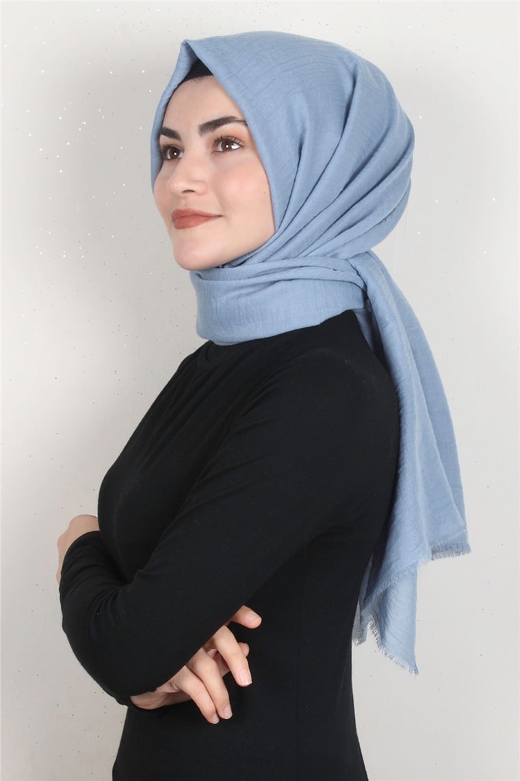 Kraşlı Pamuk Şal 2723-14 Açık Mavi