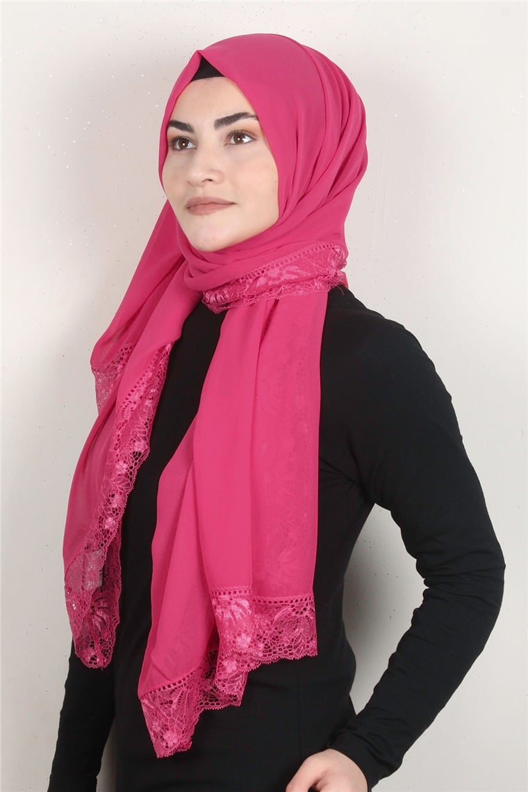 Krep Dantel Şal 1191-123 Fuşya