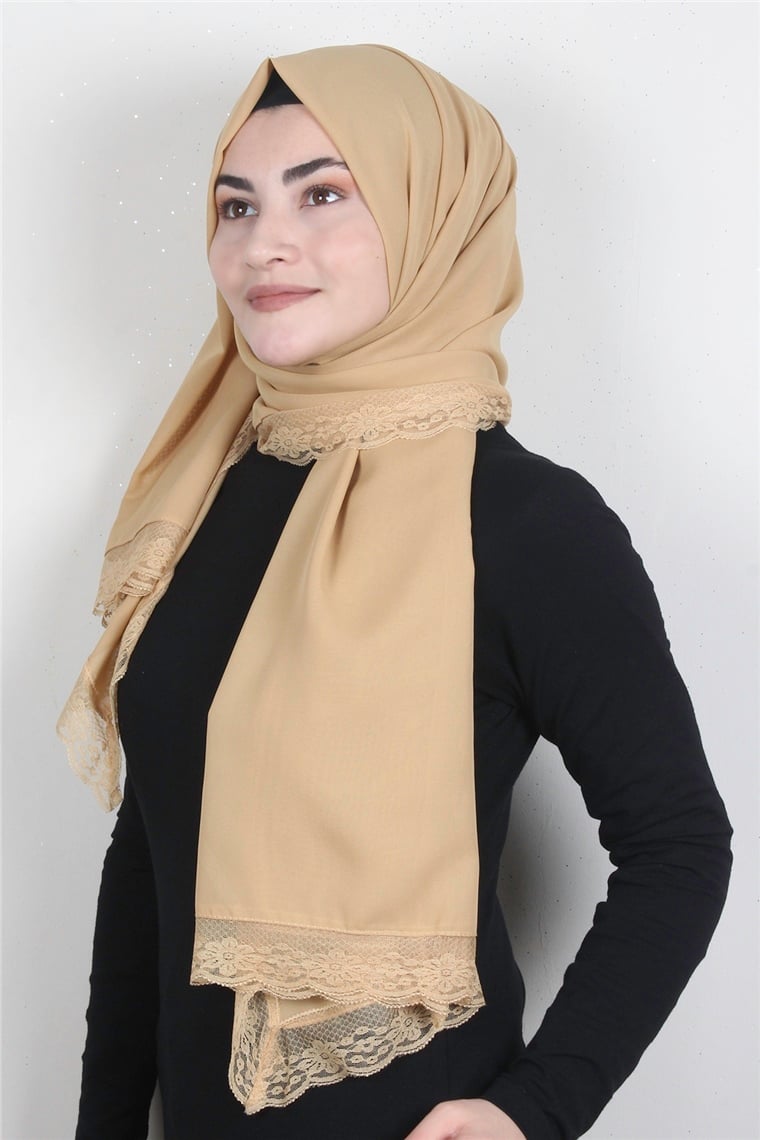 Krep Dantel Şal 1191-130 Açık Gold
