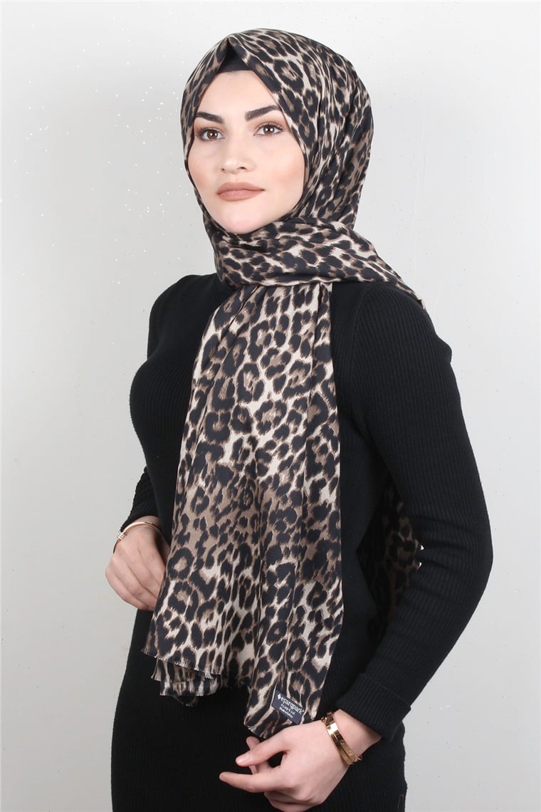 Leopar Desenli Şal 2680-1 Leopar Kahverengi