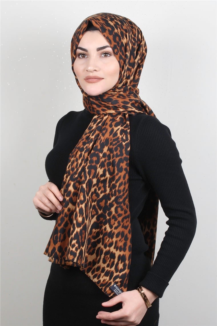 Leopar Desenli Şal 2680-12 Leopar Kahverengi