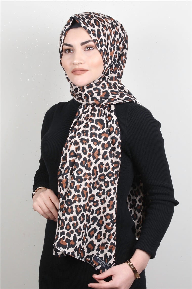 Leopar Desenli Şal 2680-4 Leopar Ekru