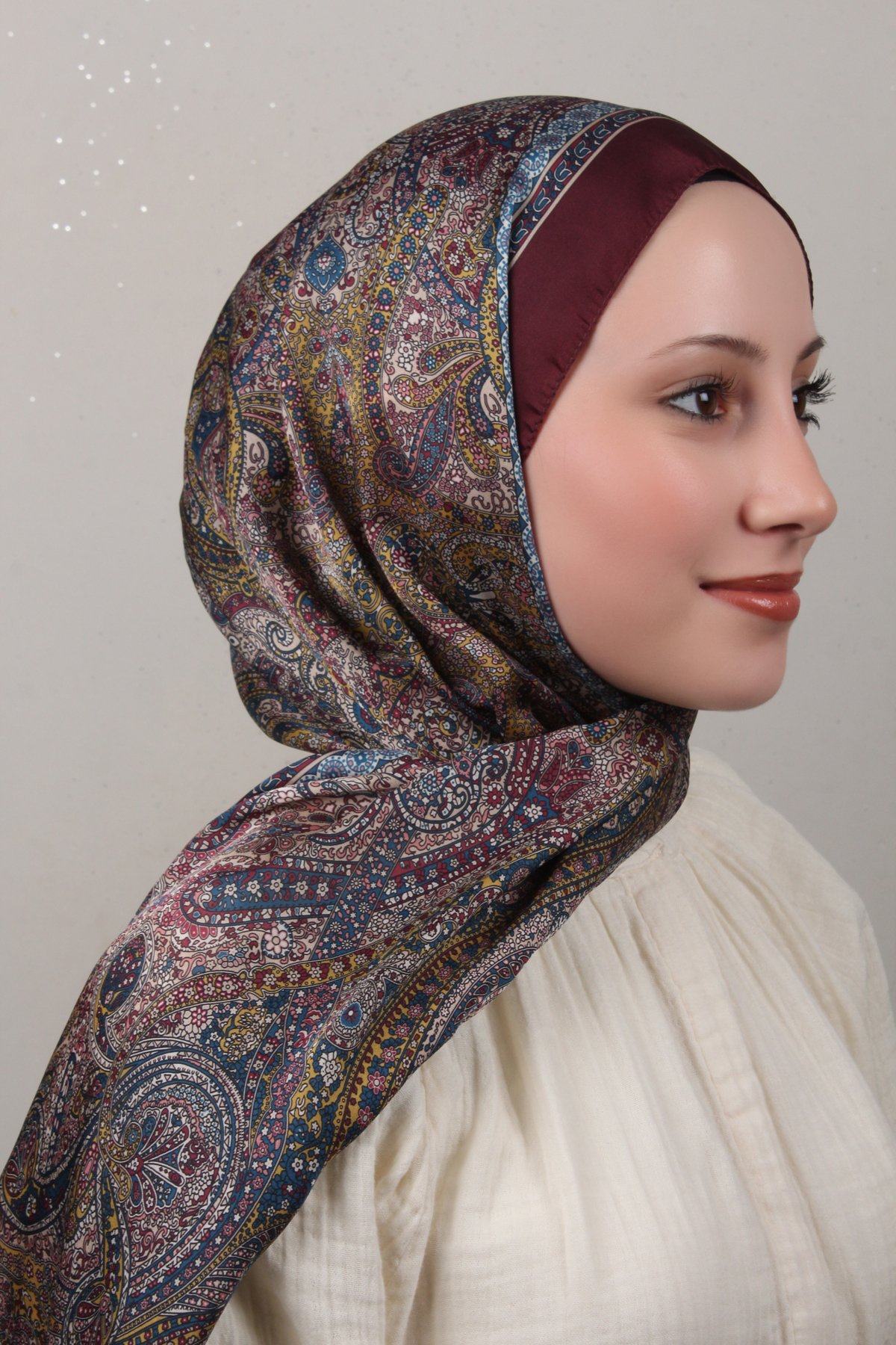 Linda Etnik Desen Şal 1718-18 Koyu Bordo 