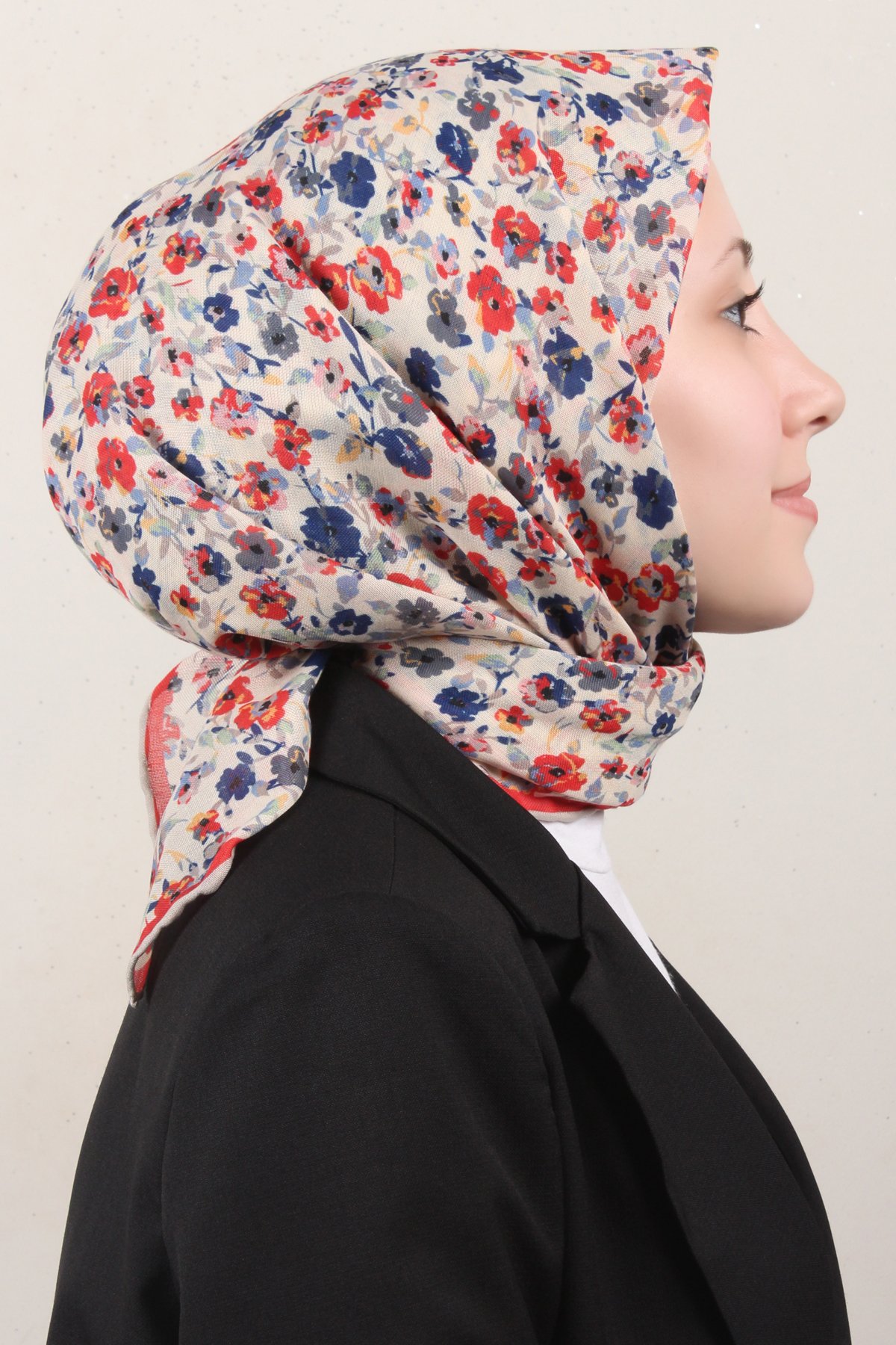 Lo'cella Pamuklu Soft Eşarp 4161-9 Bej-Kırmızı