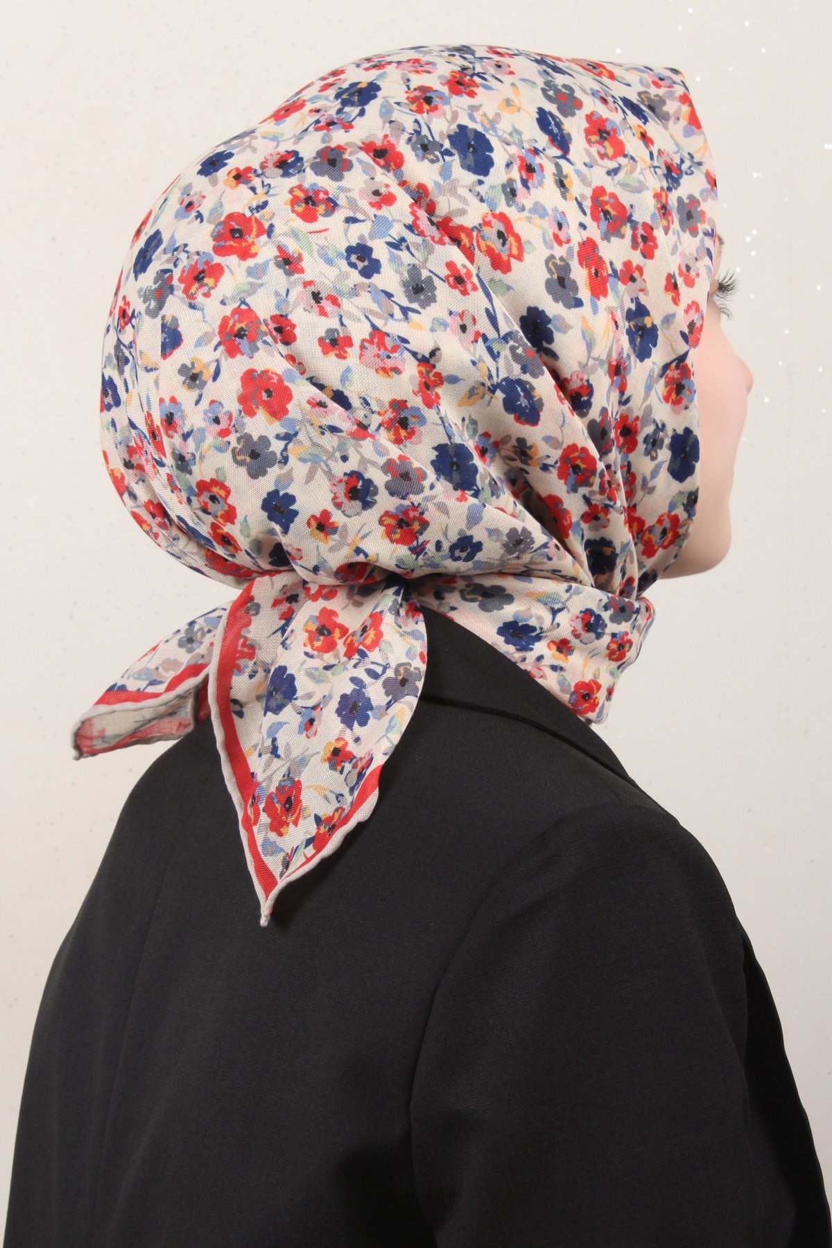 Lo'cella Pamuklu Soft Eşarp 4161-9 Bej-Kırmızı