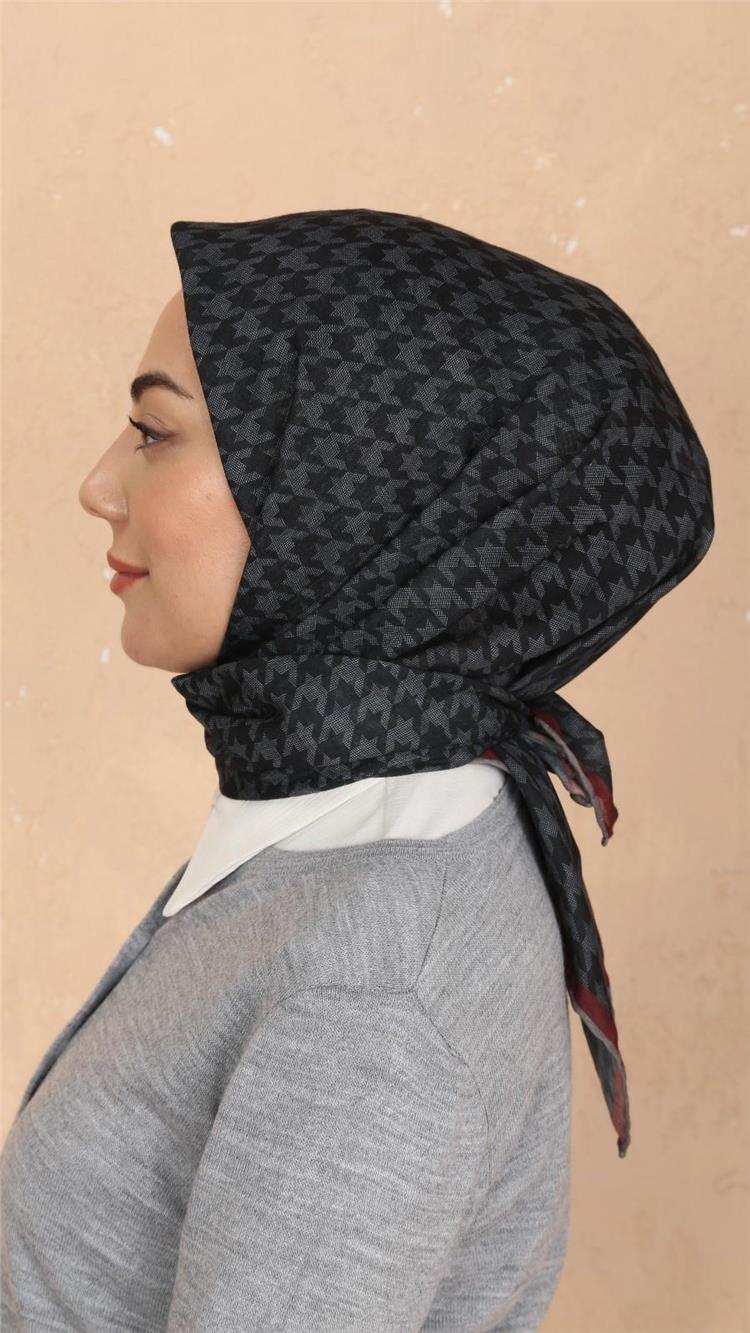 Lo'cella Pamuklu Soft Eşarp 4520-6 Siyah-Gri