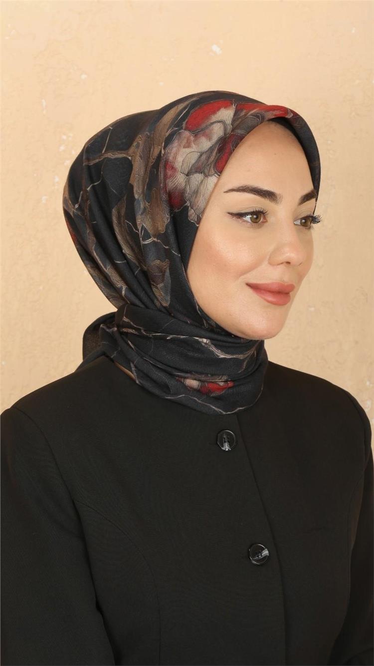 Lo'cella Pamuklu Soft Eşarp 4524-9 Siyah-Kırmızı 