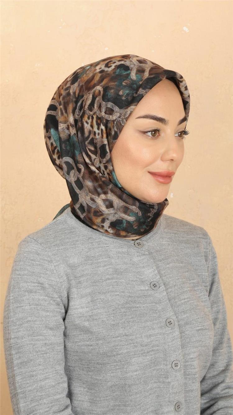 Lo'cella Pamuklu Soft Eşarp 4529-10 Siyah-Zümrüt 