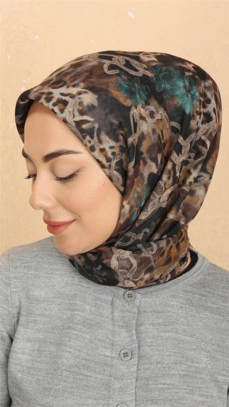Lo'cella Pamuklu Soft Eşarp 4529-10 Siyah-Zümrüt 