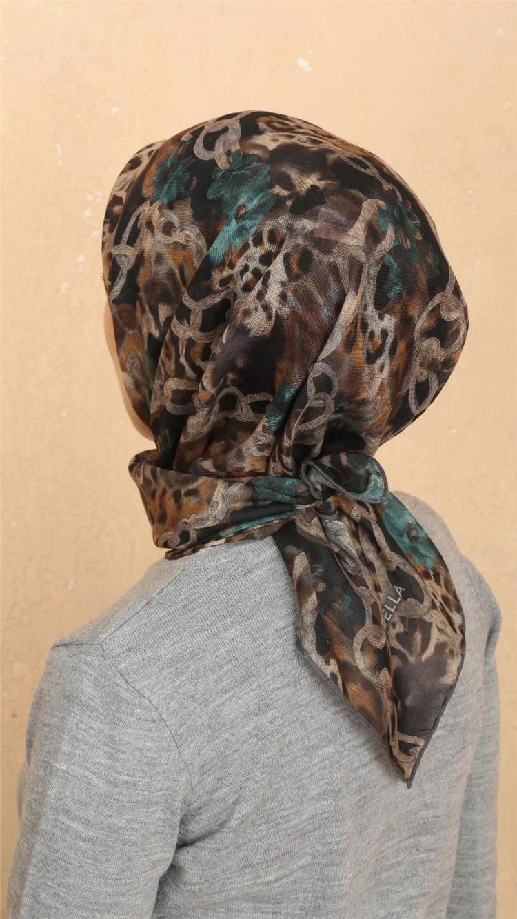 Lo'cella Pamuklu Soft Eşarp 4529-10 Siyah-Zümrüt 