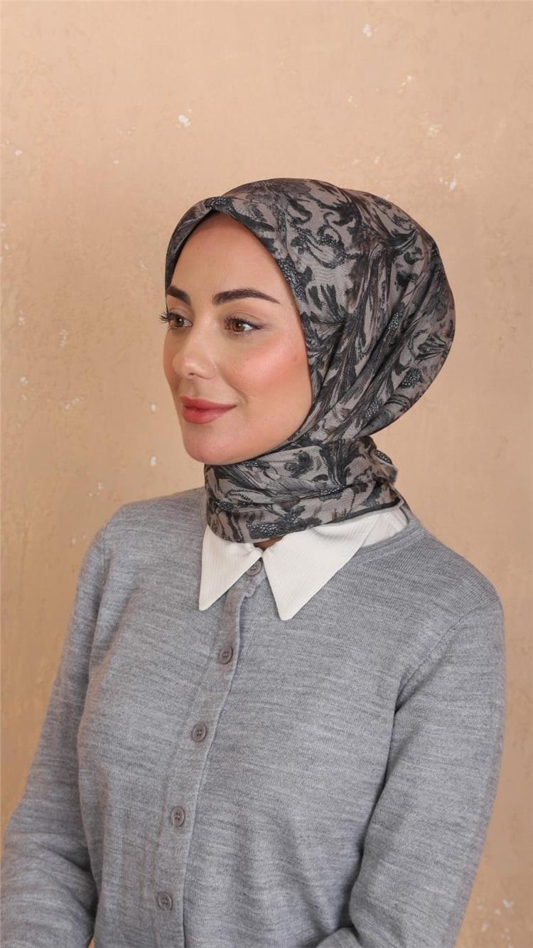 Lo'cella Pamuklu Soft Eşarp 4532-10 Siyah-Vizon 
