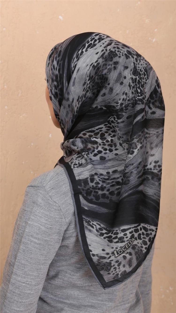 Lo'cella Pamuklu Soft Eşarp 4534-3 Siyah-Gri 