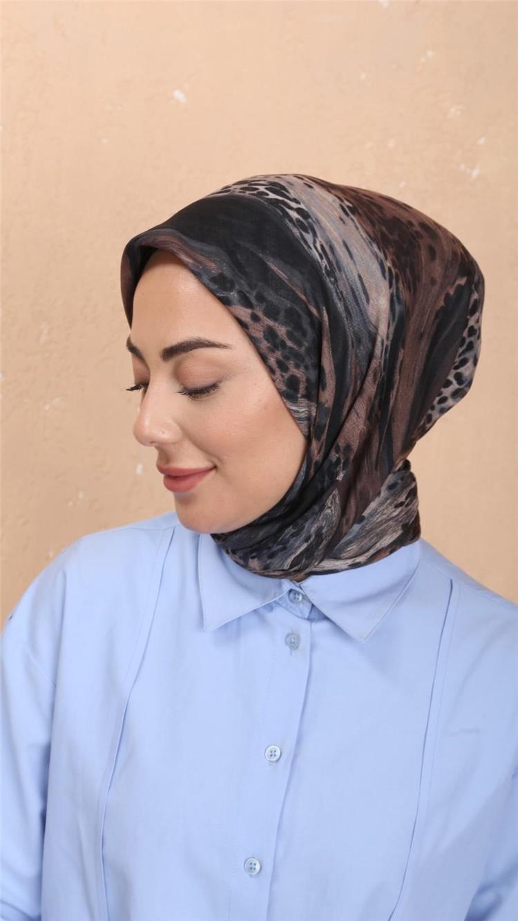 Lo'cella Pamuklu Soft Eşarp 4534-8 Siyah-Kahve 