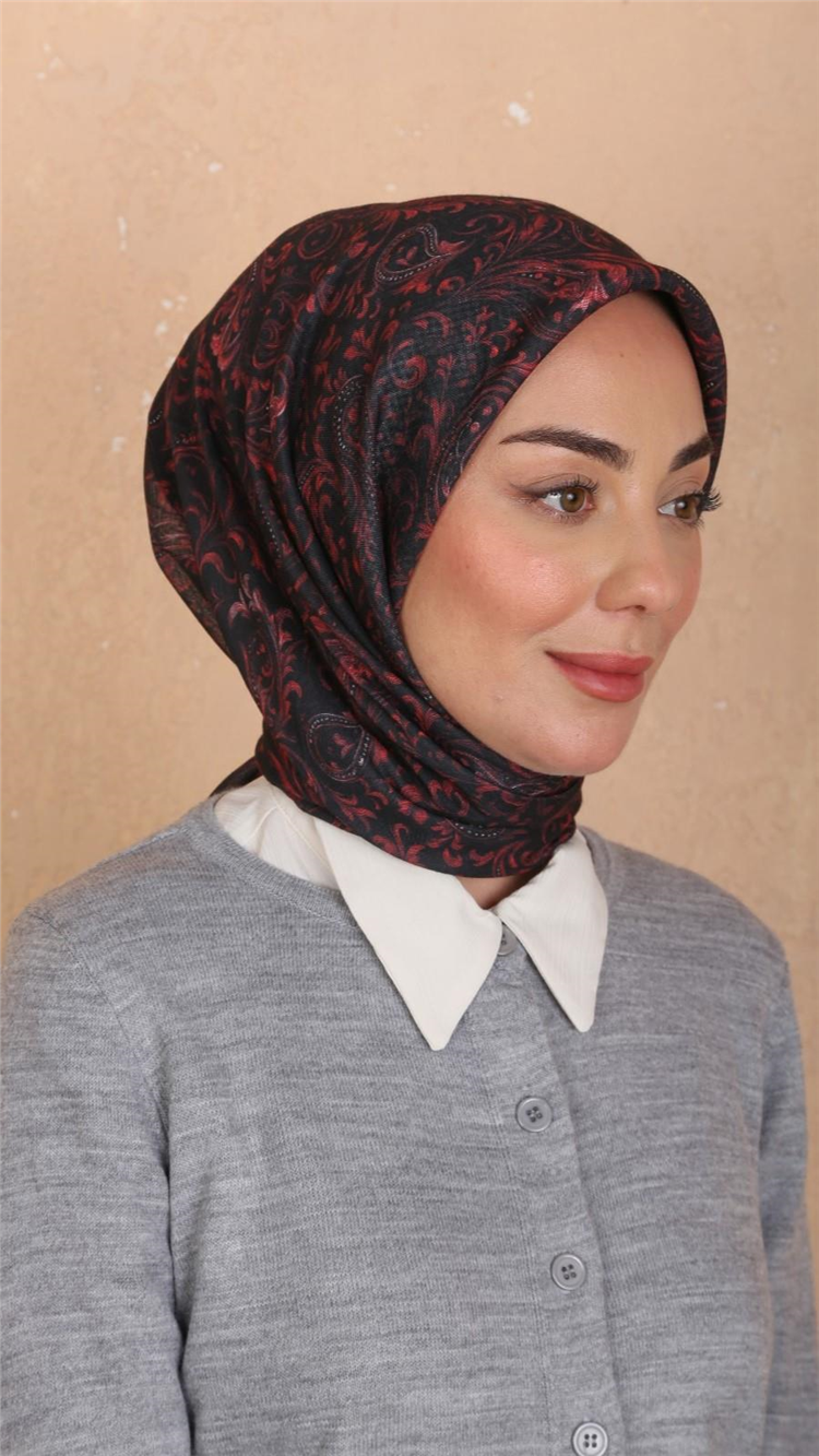 Lo'cella Pamuklu Soft Eşarp 4536-5 Siyah-Bordo 