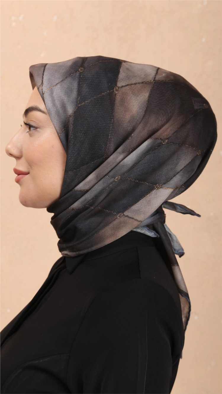 Lo'cella Pamuklu Soft Eşarp 4543-8 Siyah-Kahve 