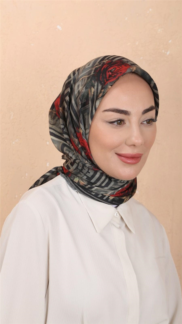 Lo'cella Pamuklu Soft Eşarp 4544-1 Siyah-Yeşil 