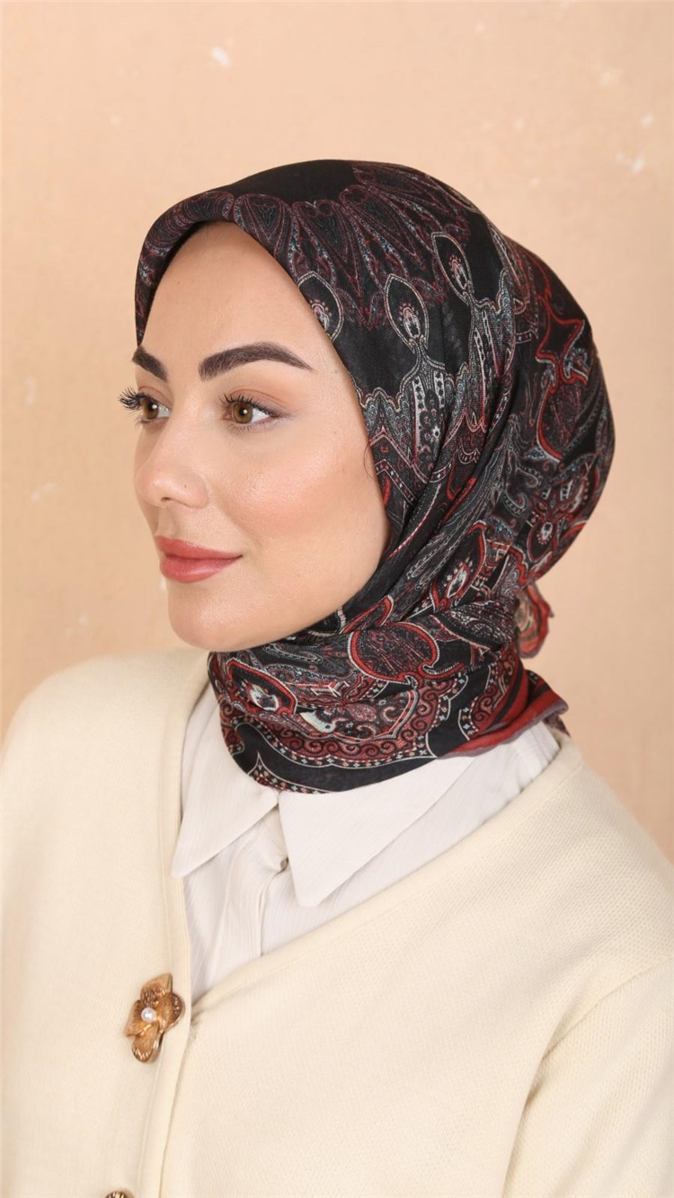 Lo'cella Pamuklu Soft Eşarp 4548-3 Kırmızı-Siyah 
