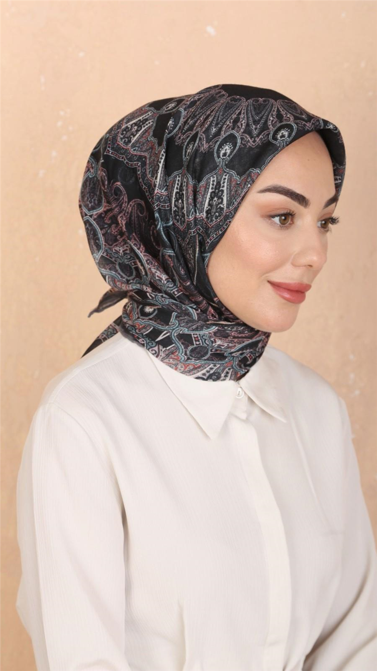 Lo'cella Pamuklu Soft Eşarp 4548-6 Siyah-Gri 