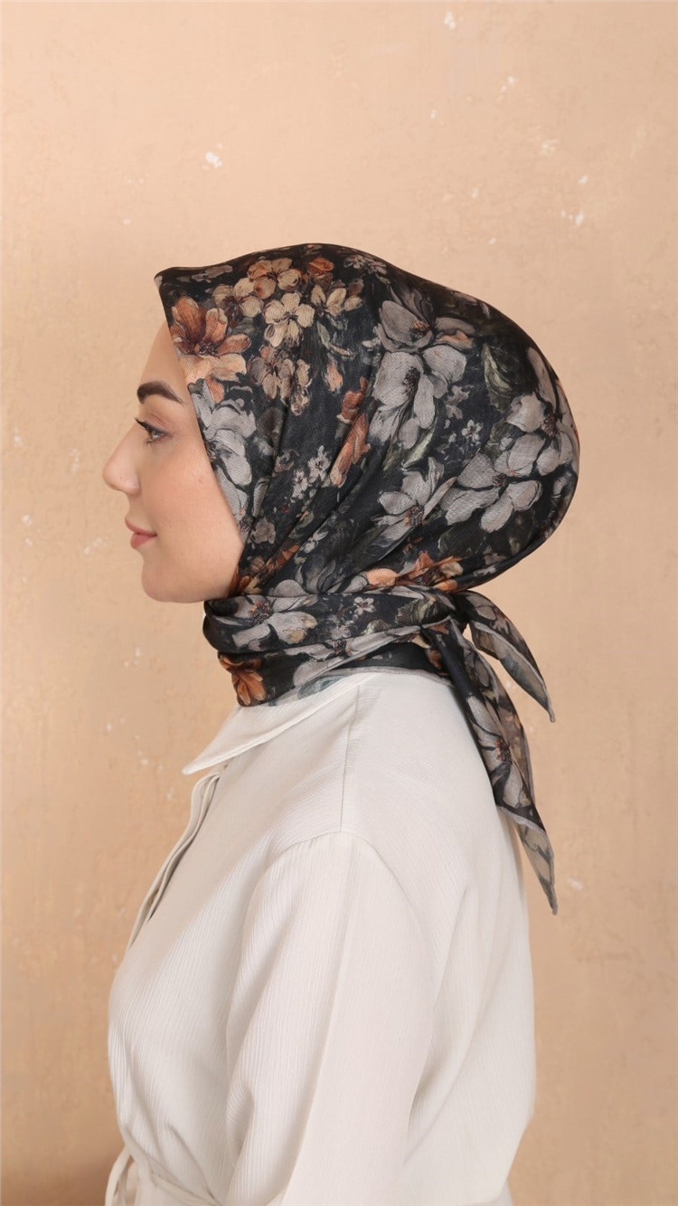 Lo'cella Pamuklu Soft Eşarp 4549-11 Siyah-Turuncu 