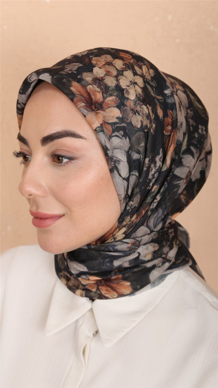 Lo'cella Pamuklu Soft Eşarp 4549-11 Siyah-Turuncu 