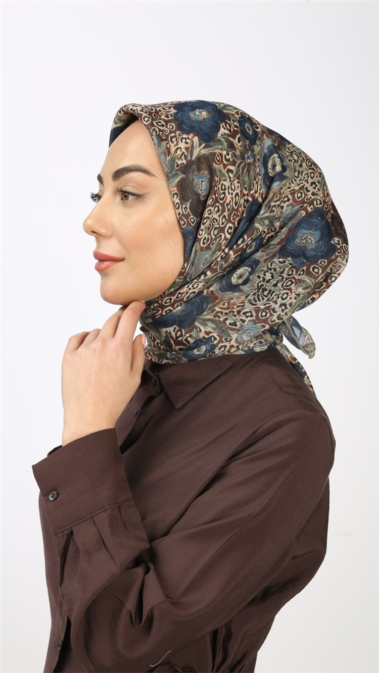 Lo'cella Pamuklu Soft Eşarp 4550-3 Kahve-Mavi 