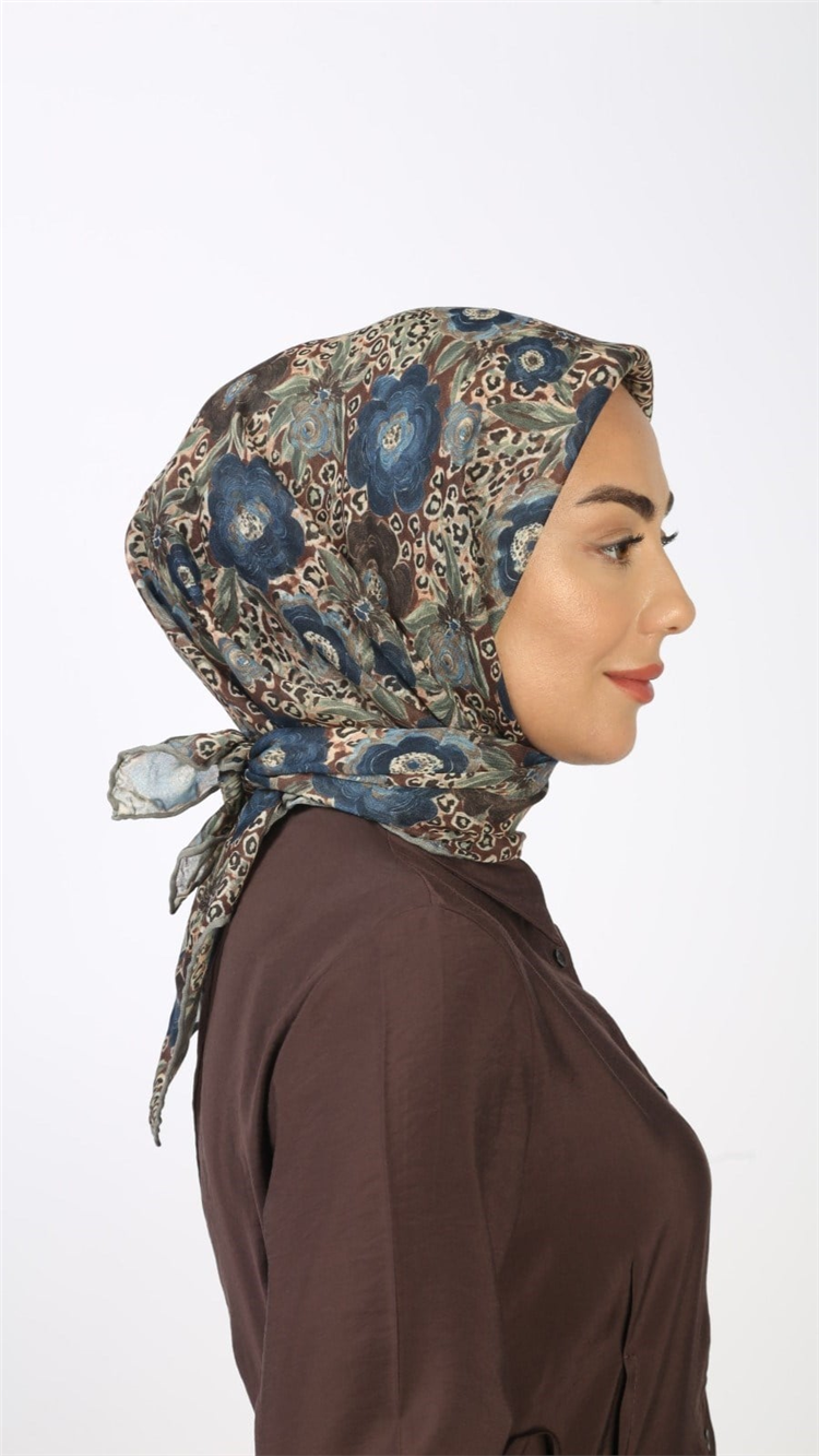 Lo'cella Pamuklu Soft Eşarp 4550-3 Kahve-Mavi 