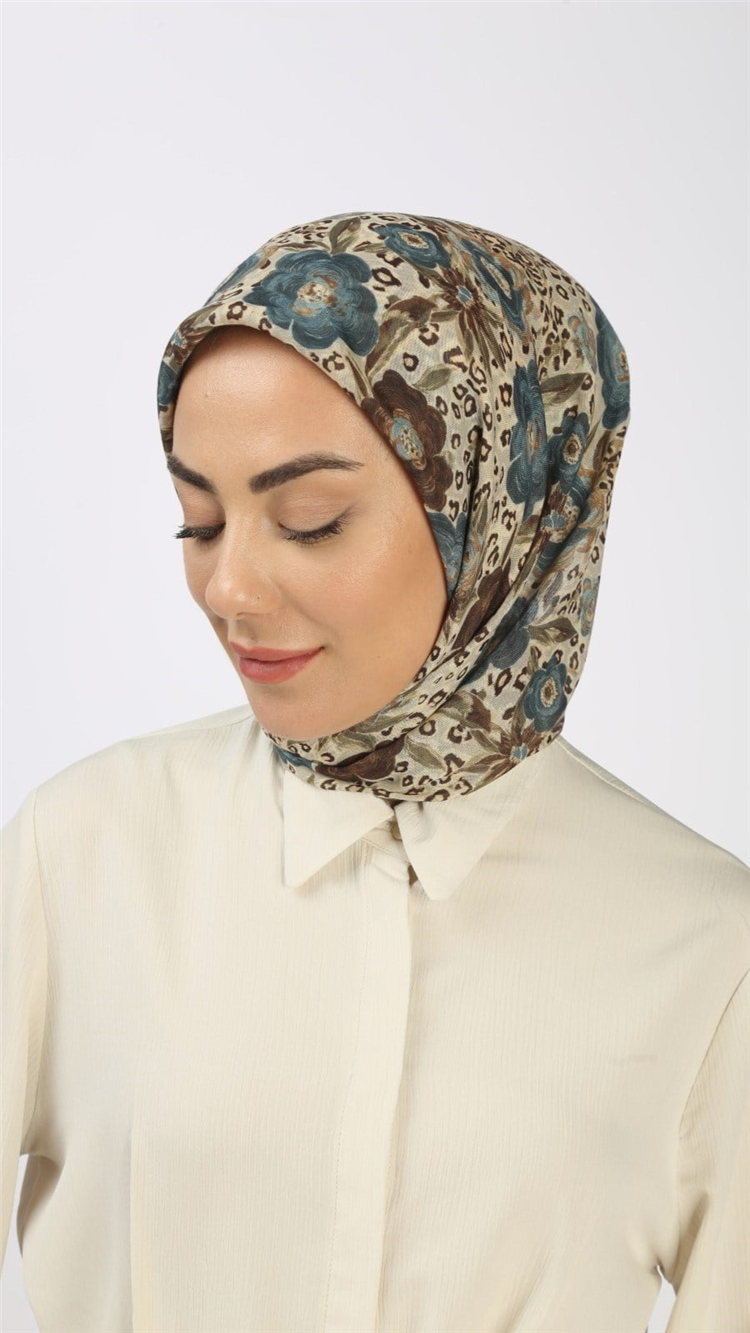Lo'cella Pamuklu Soft Eşarp 4550-9 Krem-Mavi 