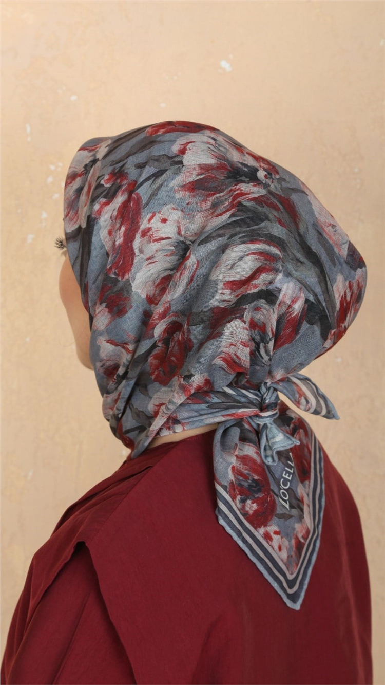 Lo'cella Pamuklu Soft Eşarp 4551-8 Gri-Bordo 