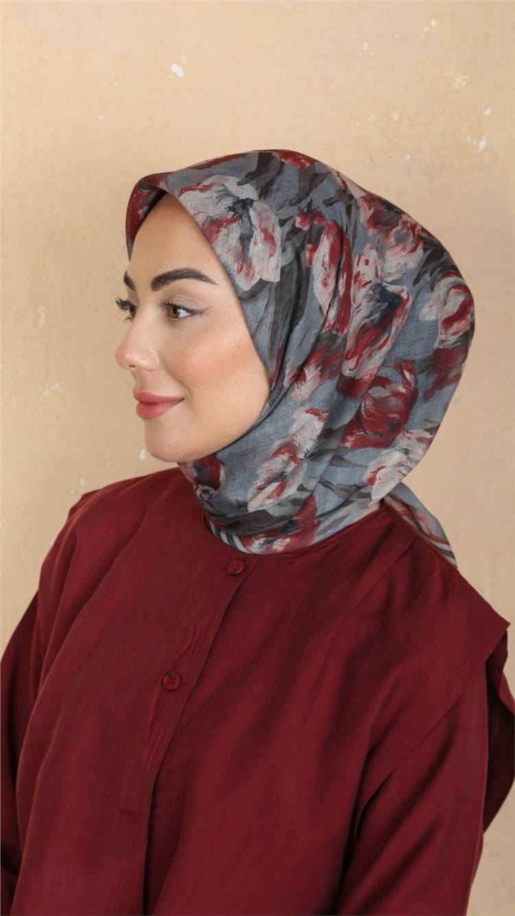 Lo'cella Pamuklu Soft Eşarp 4551-8 Gri-Bordo 