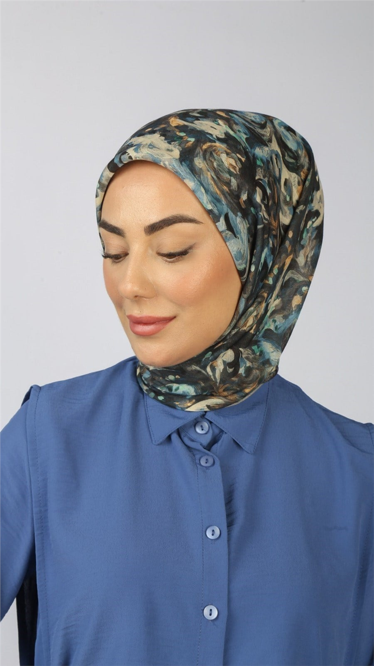 Lo'cella Pamuklu Soft Eşarp 4553-9 Mavi 