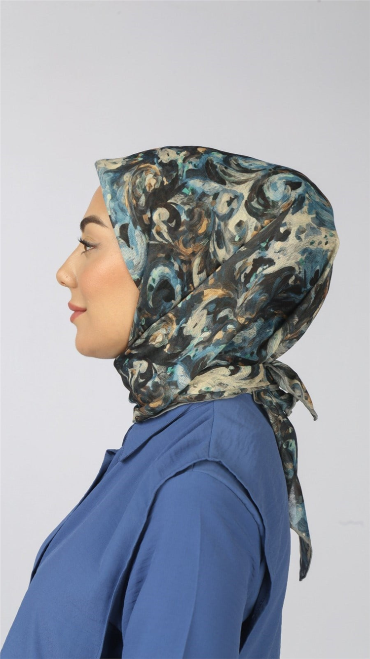 Lo'cella Pamuklu Soft Eşarp 4553-9 Mavi 