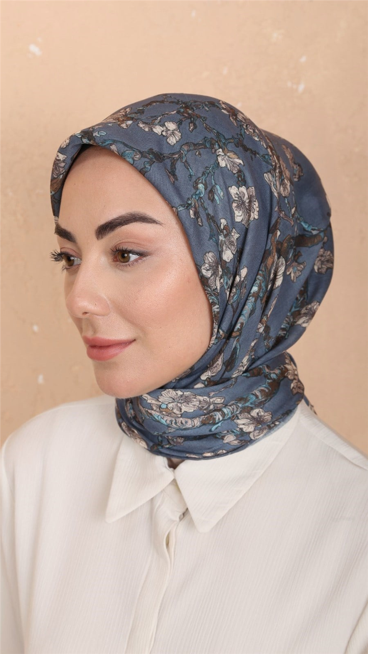 Lo'cella Pamuklu Soft Eşarp 4555-1 Mavi 