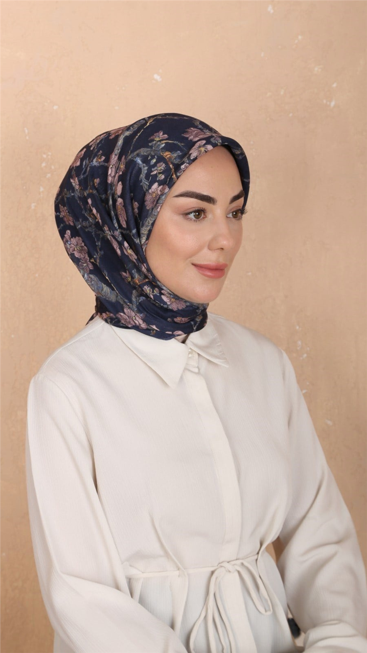 Lo'cella Pamuklu Soft Eşarp 4555-7 Lacivert 