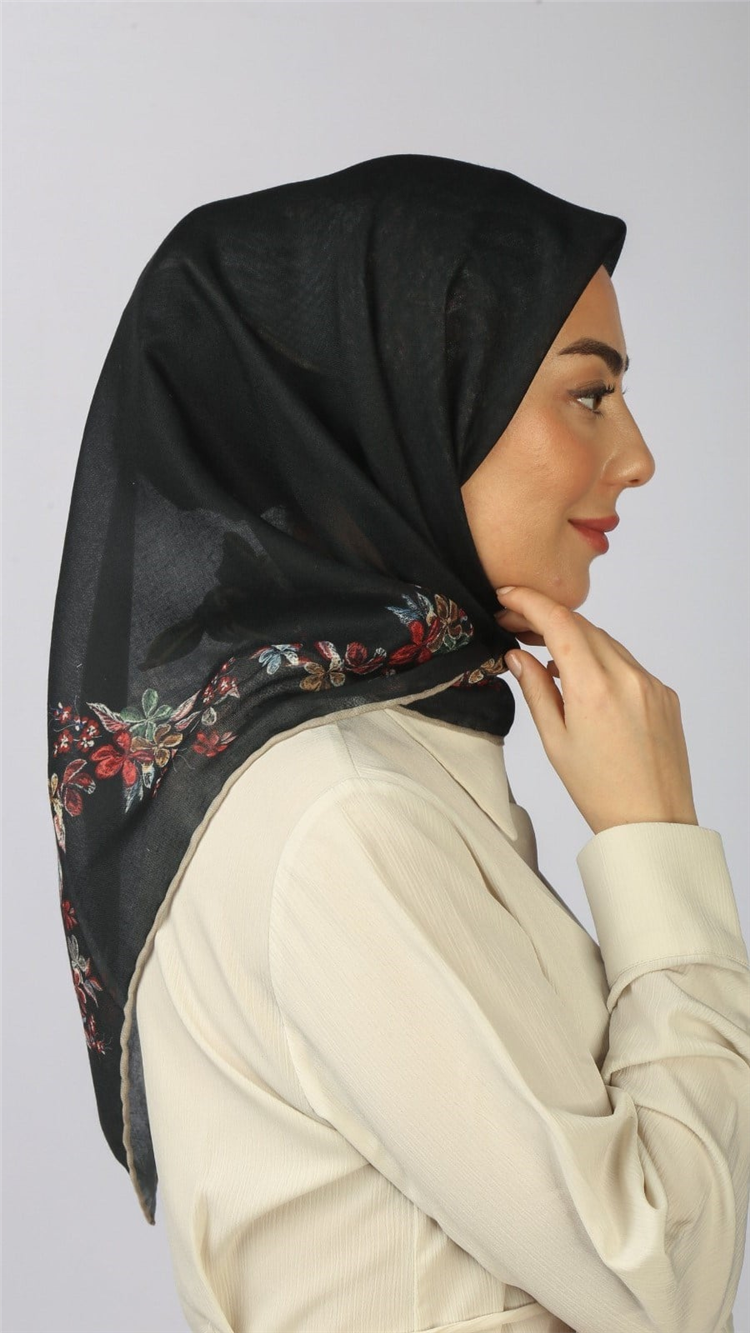 Lo'cella Pamuklu Soft Eşarp 4556-8 Siyah-Kırmızı 