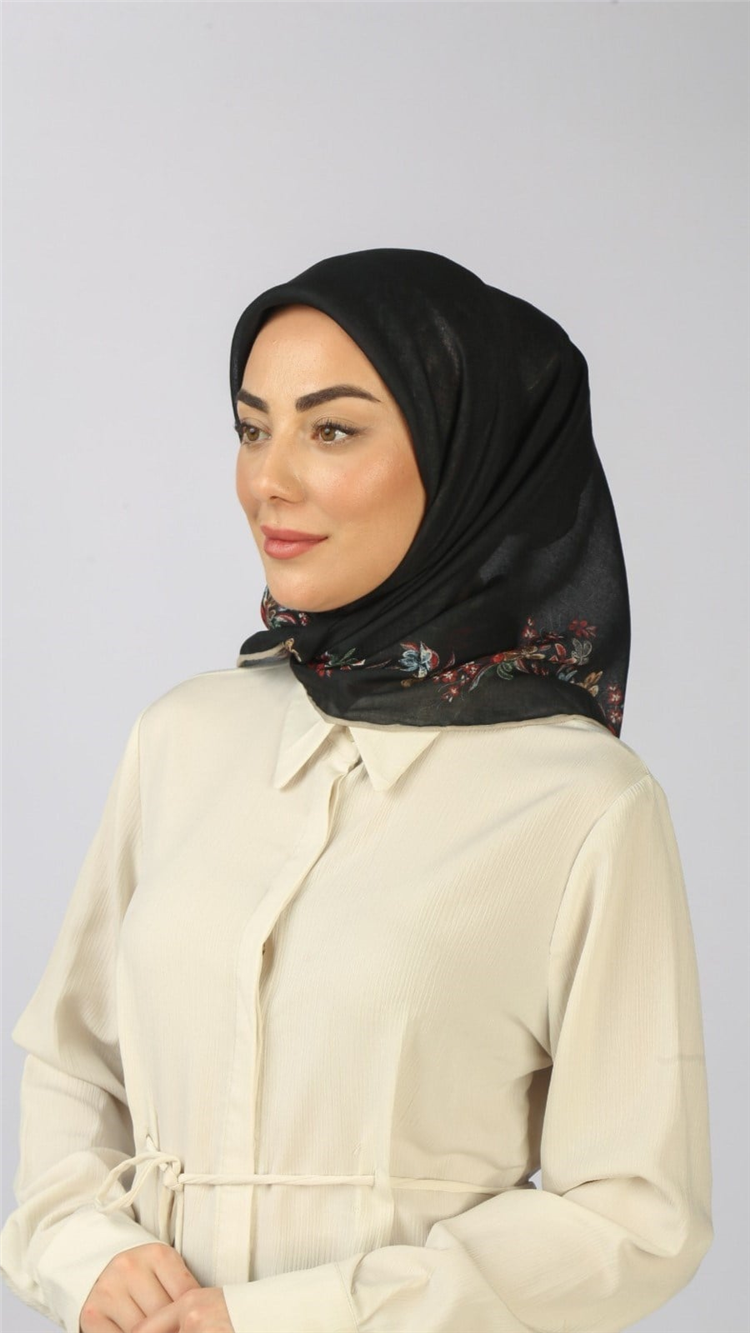 Lo'cella Pamuklu Soft Eşarp 4556-8 Siyah-Kırmızı 