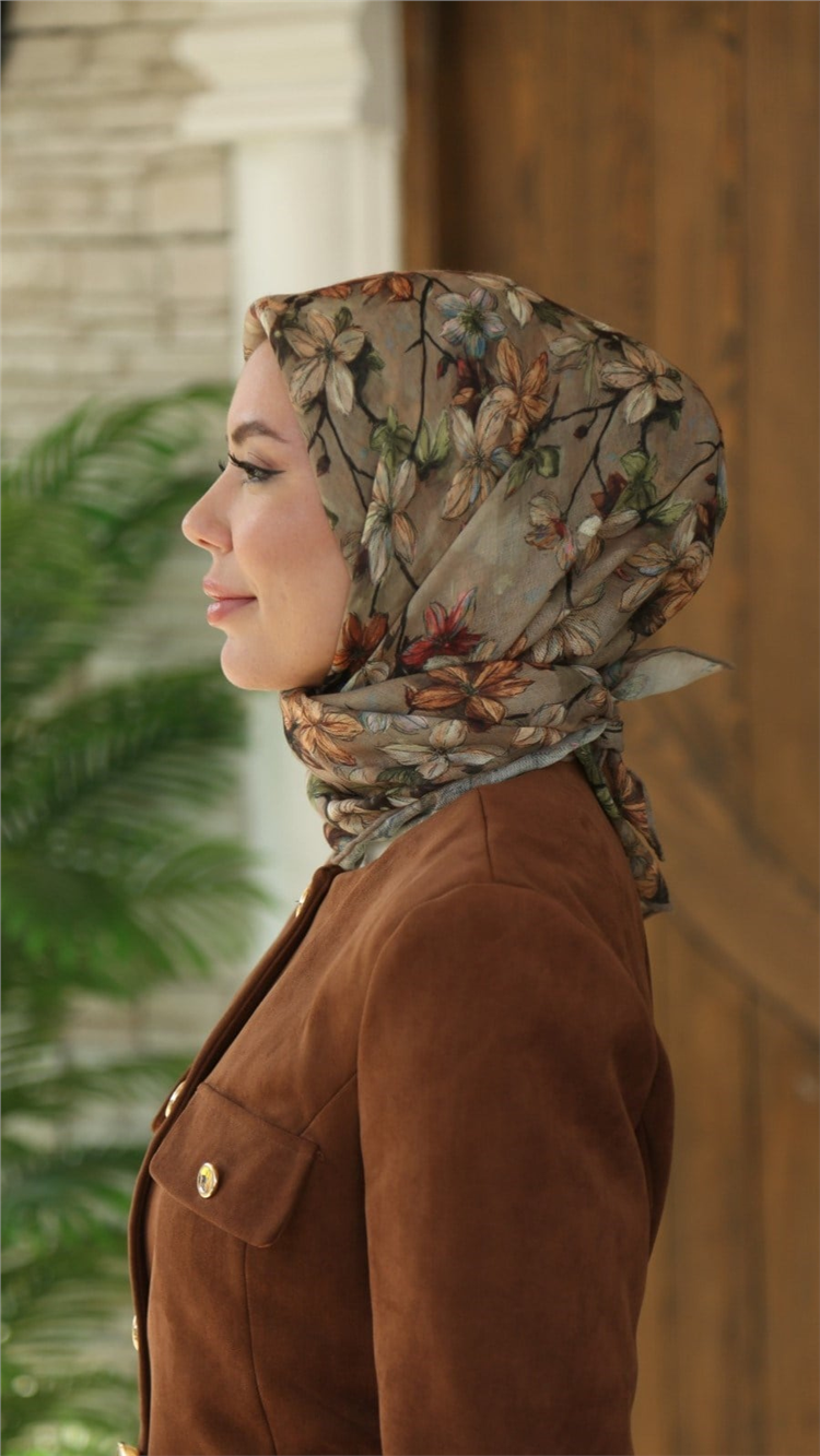 Lo'cella Pamuklu Soft Eşarp 4559-4 Koyu Bej 