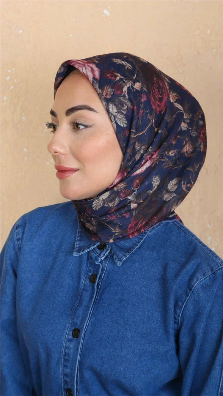 Lo'cella Pamuklu Soft Eşarp 4560-8 Lacivert 