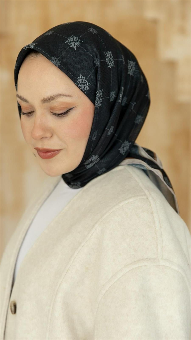 Lo'cella Pamuklu Soft Eşarp 4568-14 Siyah-Bej 