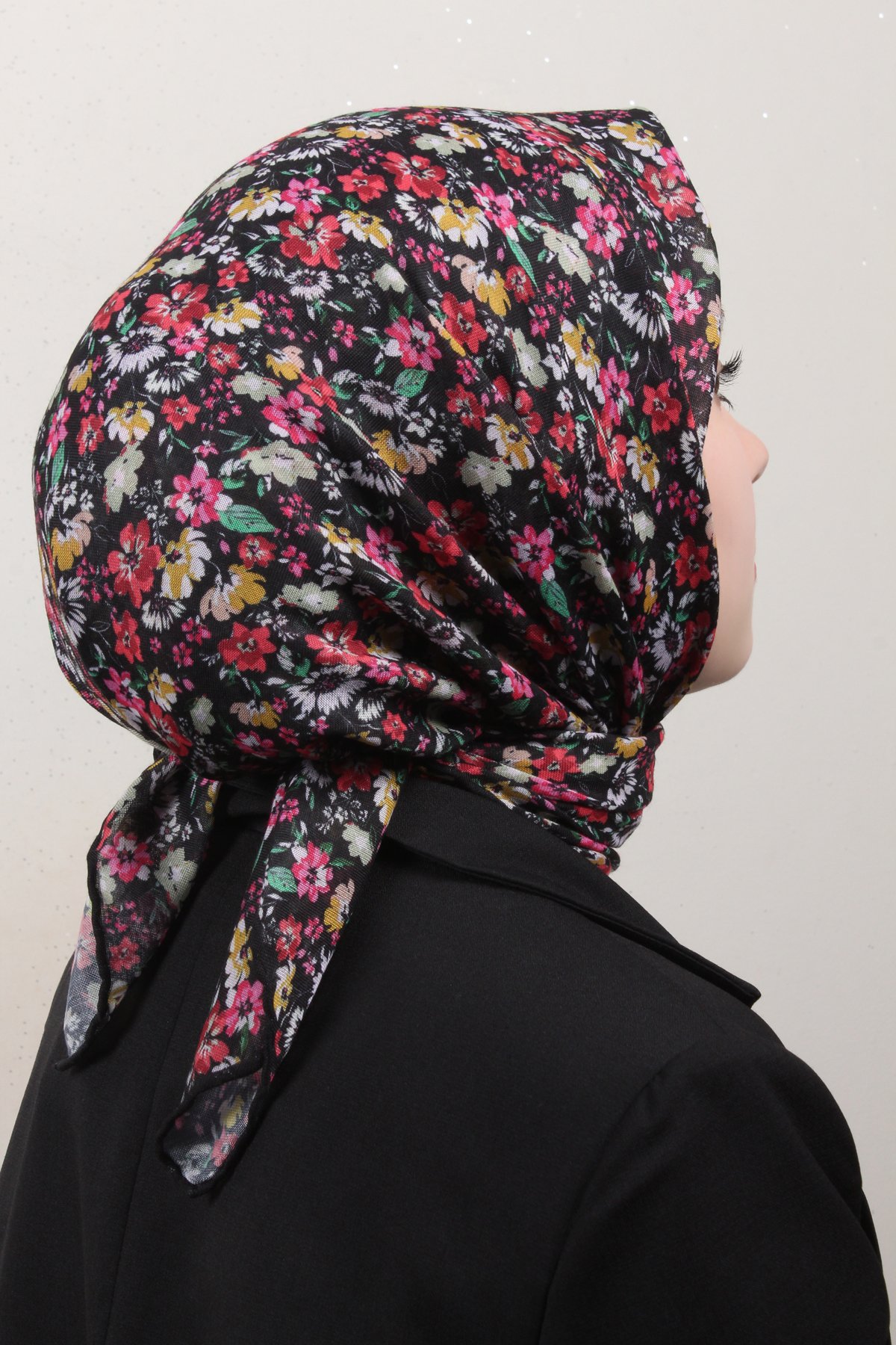 Lop'Res Pamuklu Soft Eşarp 4151-3 Siyah-Pembe