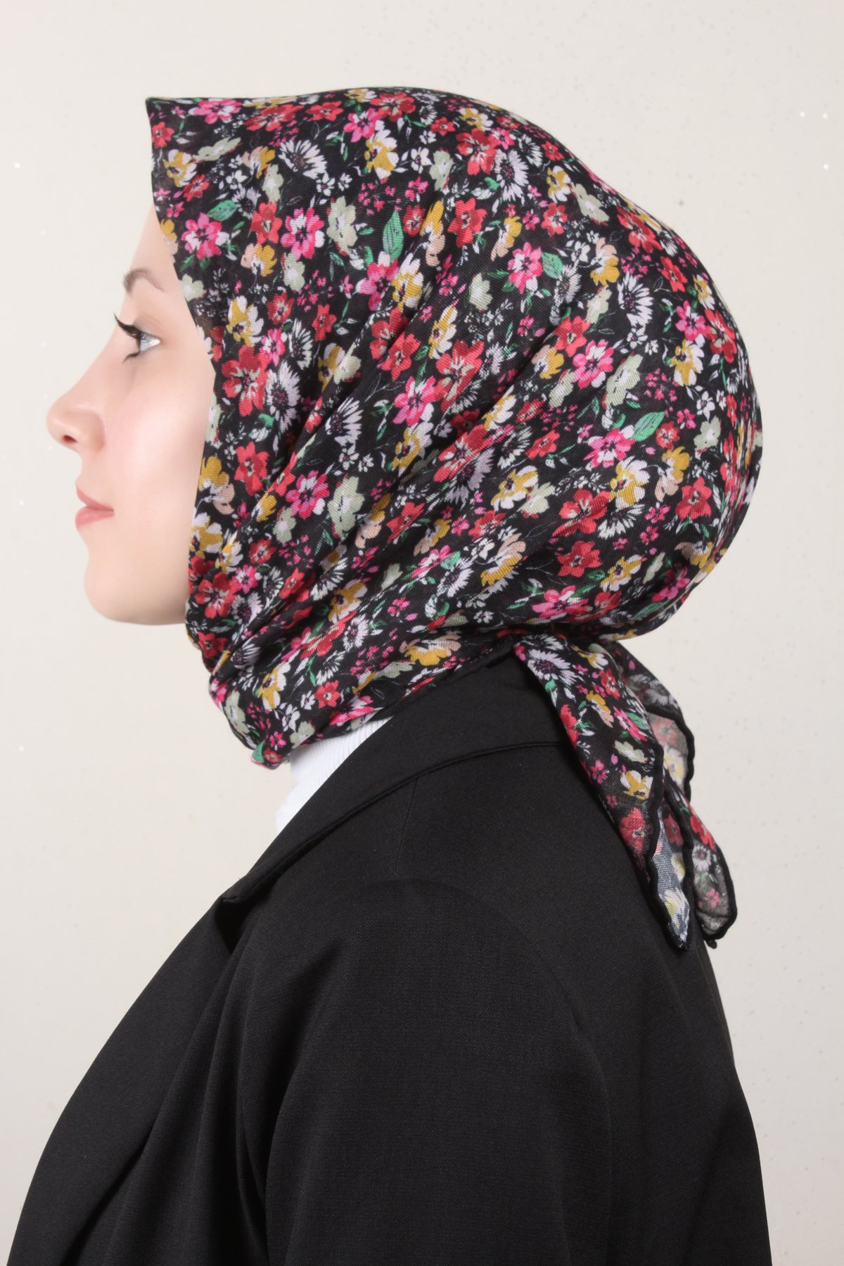 Lop'Res Pamuklu Soft Eşarp 4151-3 Siyah-Pembe