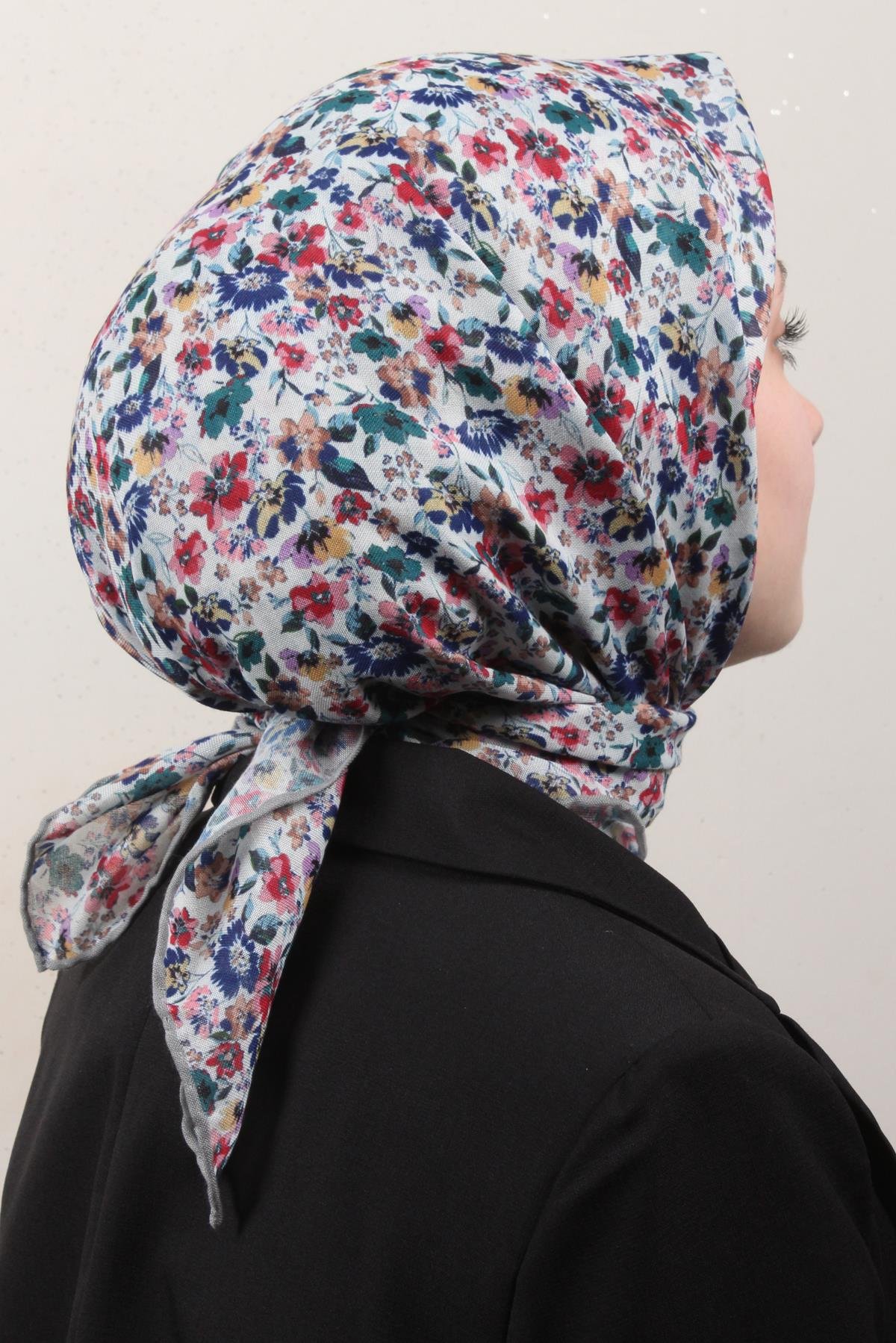 Lop'Res Pamuklu Soft Eşarp 4151-7 Beyaz-Taş