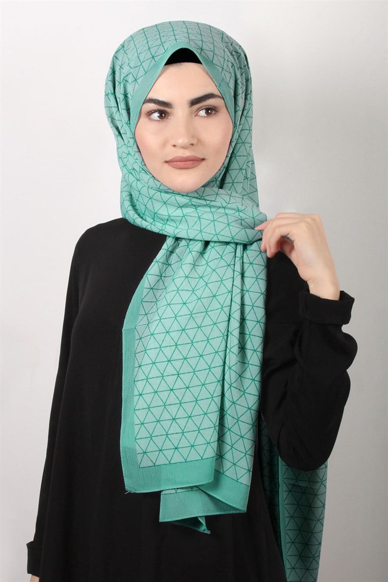 Medine Desenli Şal 1840-55 Geometrik Su Yeşili