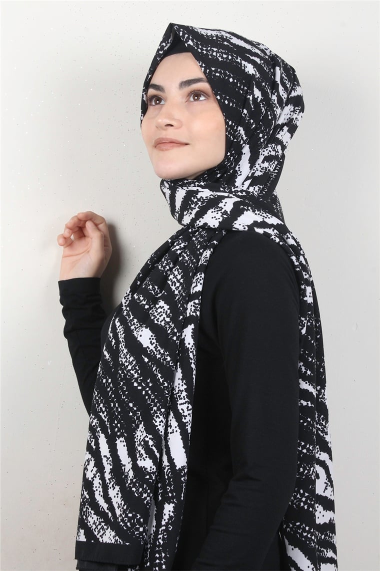 Medine Desenli Şal 1895-6  Zebra Siyah