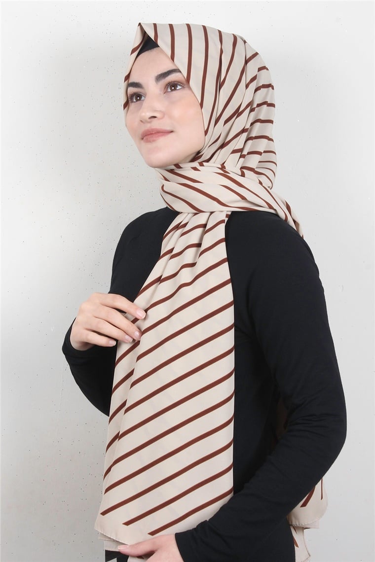 Medine Desenli Şal 2419-4 Krem