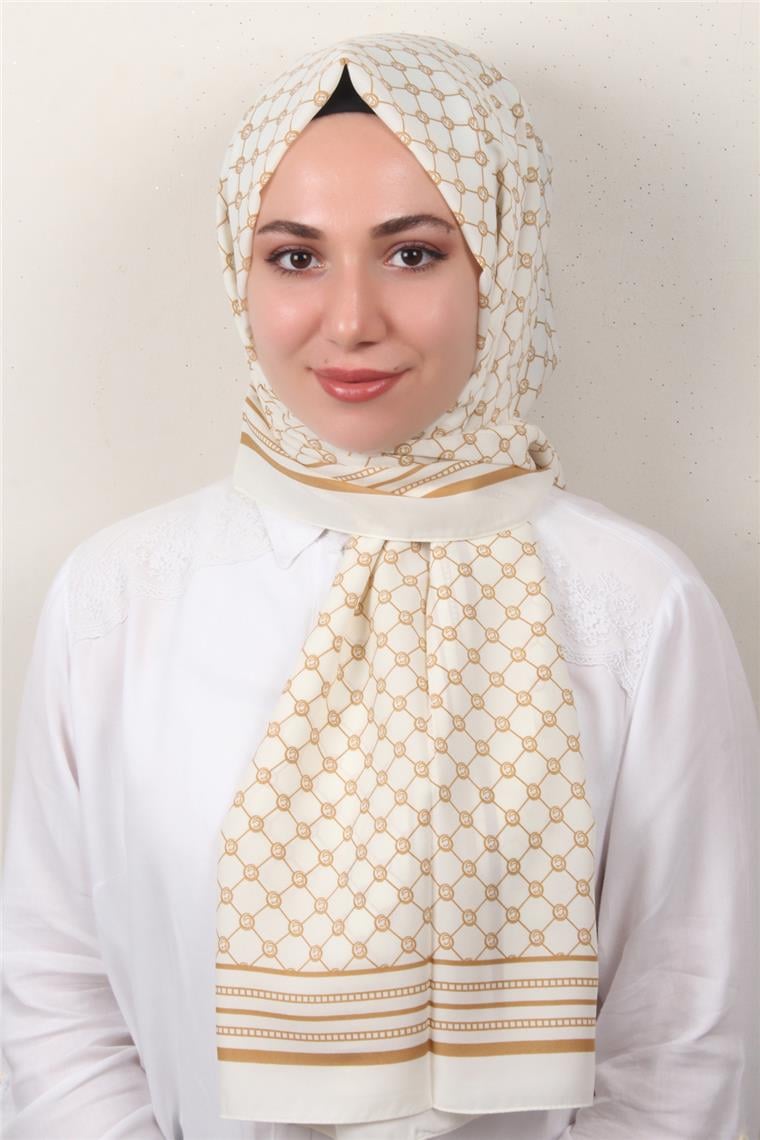 Medine Desenli Şal 2421-1 Ekru-Karamel